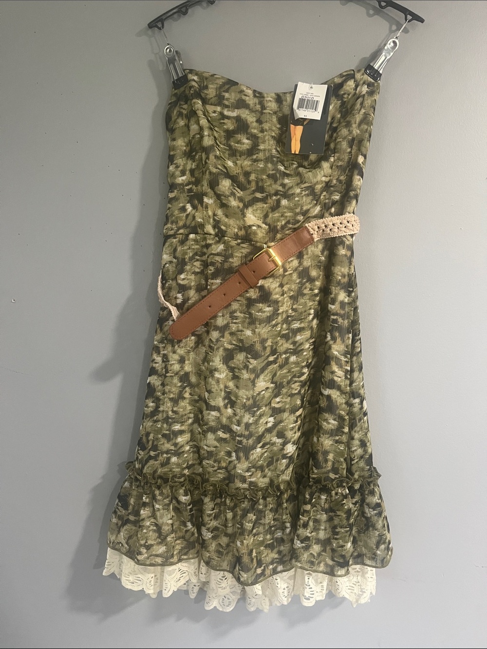 Ruby Rox Ivey Green Printed Mini Dress with Cream Lace Trim 11
